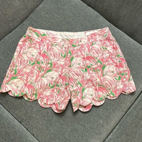Lilly Pulitzer Pants - Lilly Pulitzer Size 0 Buttercup Shorts Pink Flamingo Ruffled Trim